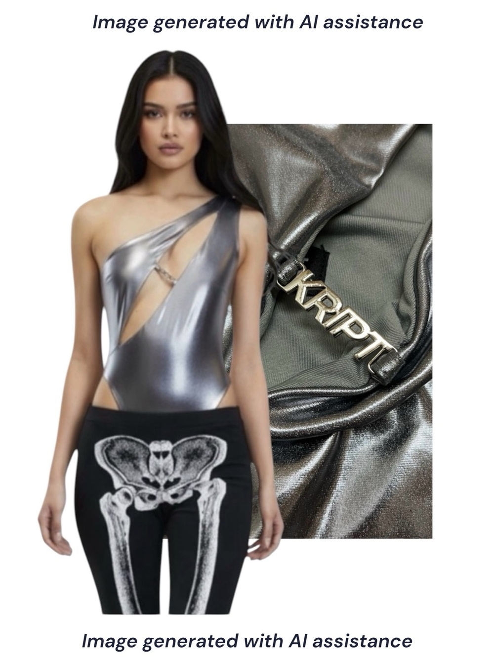 The Kript S silver one shoulder cutout bodysuit